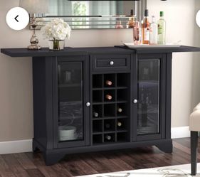 Expandable Bar Cabinet & Wine Storage Console – Black –
