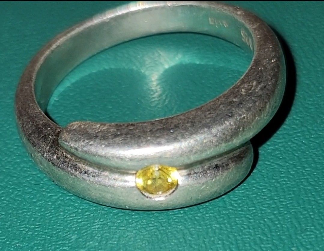 925 Silver Ring Yellow Stone