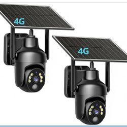 2 Pack Cellular Security Camera with Pre-Installed 4G LTE SIM Card, Color Night Vision, 360° Full View, 2K Live Viewing, Instant Motion Alerts, N