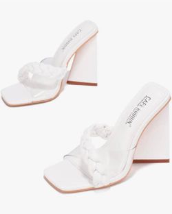 Cape Robbin Castellar Braided Decor Odd-Shaped Block Heel, White