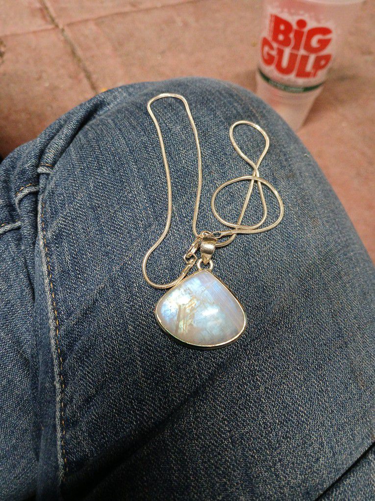Moonstone pendant with silver necklace
