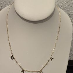 10kt Gold MAMA Paper Clip Design Necklace 