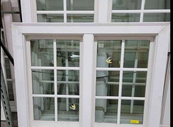 White Double Window Unit with Grid Panes