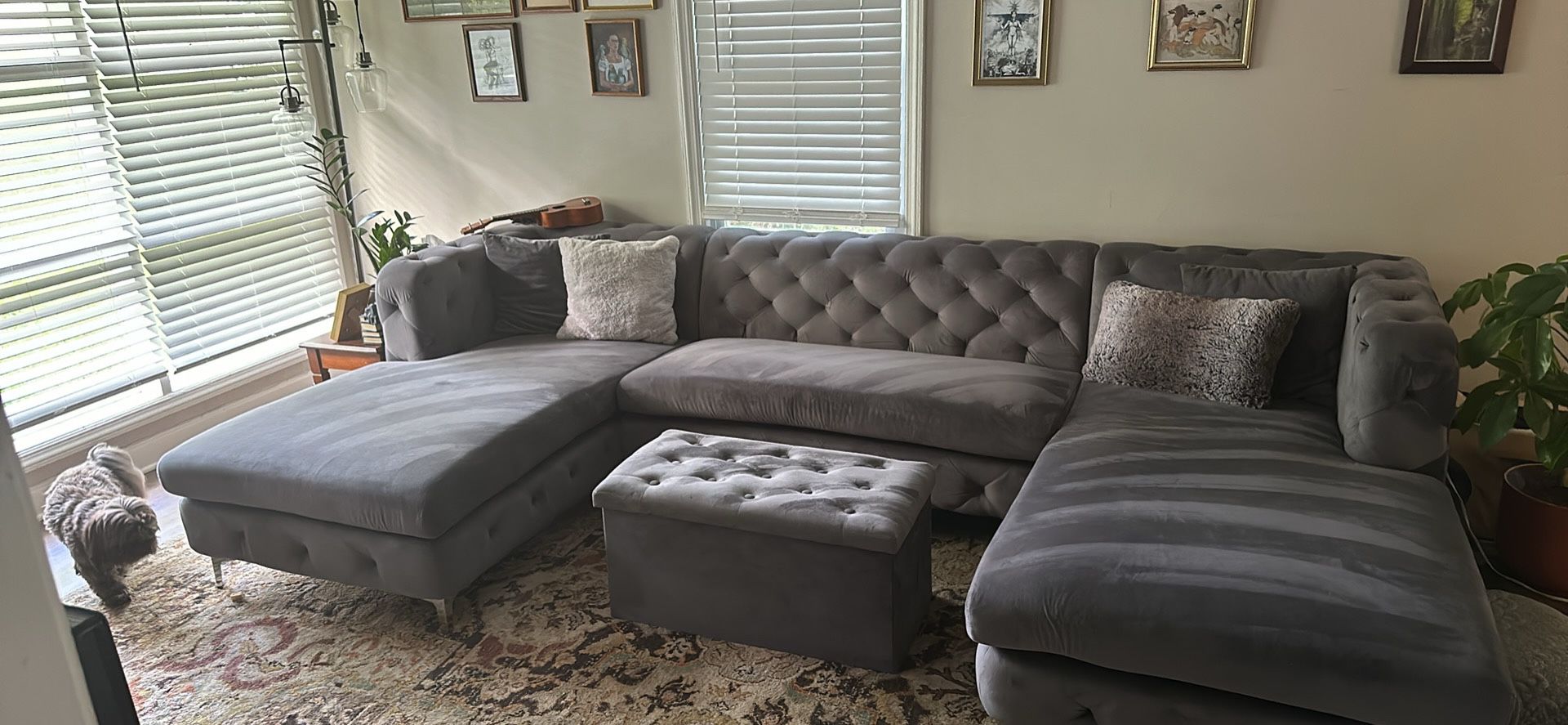 Luxurious Velvet Sectional Couch + Ottoman Included!