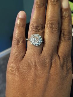 Diamond Halo Engagement Ring Silver Tone size 8