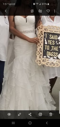 David's bridal mermaid organza ruffled wedding dress