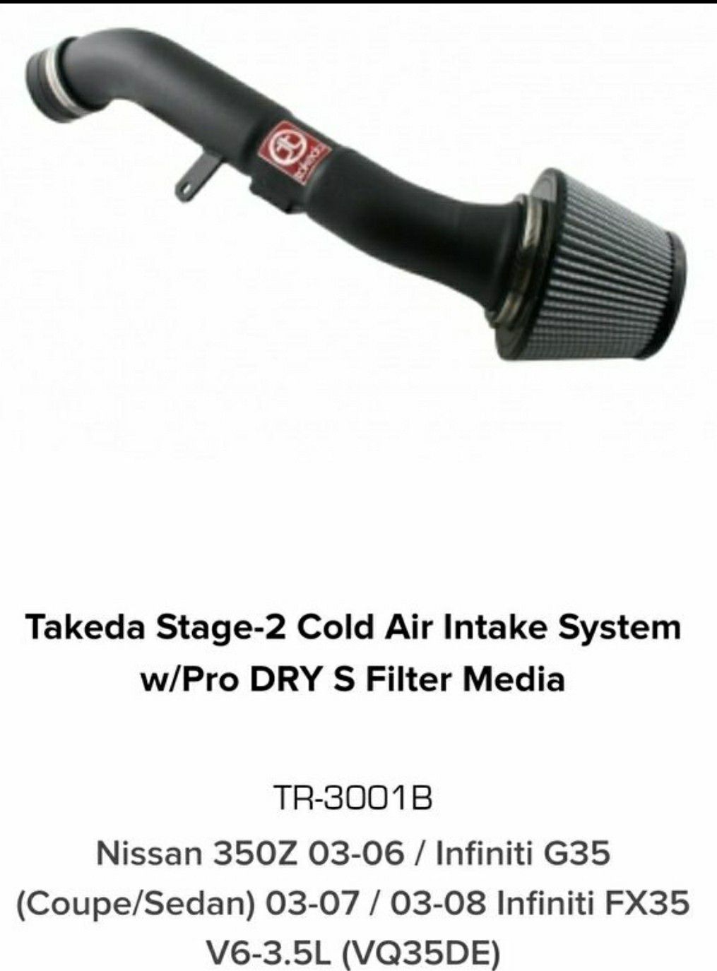 AFE TAKEDA TR-3001B COLD AIR INTAKE G35 350Z V6