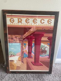 Original Framed Vintage Poster GREECE CRETE PALACE OF CNOSSOS Greek Travel Tourism