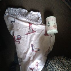 Shower Curtain And Small Trash Can