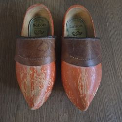 Beautiful red French clog Pair - the early 1900's - vintage wooden French sabot