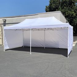 $205 (Brand New) Heavy duty 10x20 ft canopy (with 4 sidewalls) ez pop up outdoor party tent w/ carry bag (white/blue) 