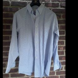 NWT Van Heusen 17 34/35  long sleeve dress shirt button up blue white stripe