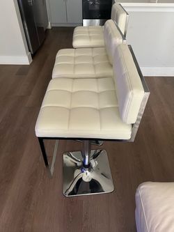 3 White Modern living Zuri Adjustable Bar Stool White Faux leather