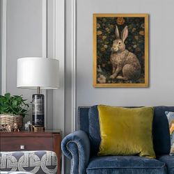 Vintage Rabbit Floral Framed Wall Art – 16” x 24”