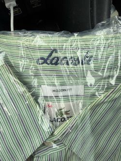NEW Lacoste Modern Fit Men’s Dress Shirt Green Stripe Size 44
