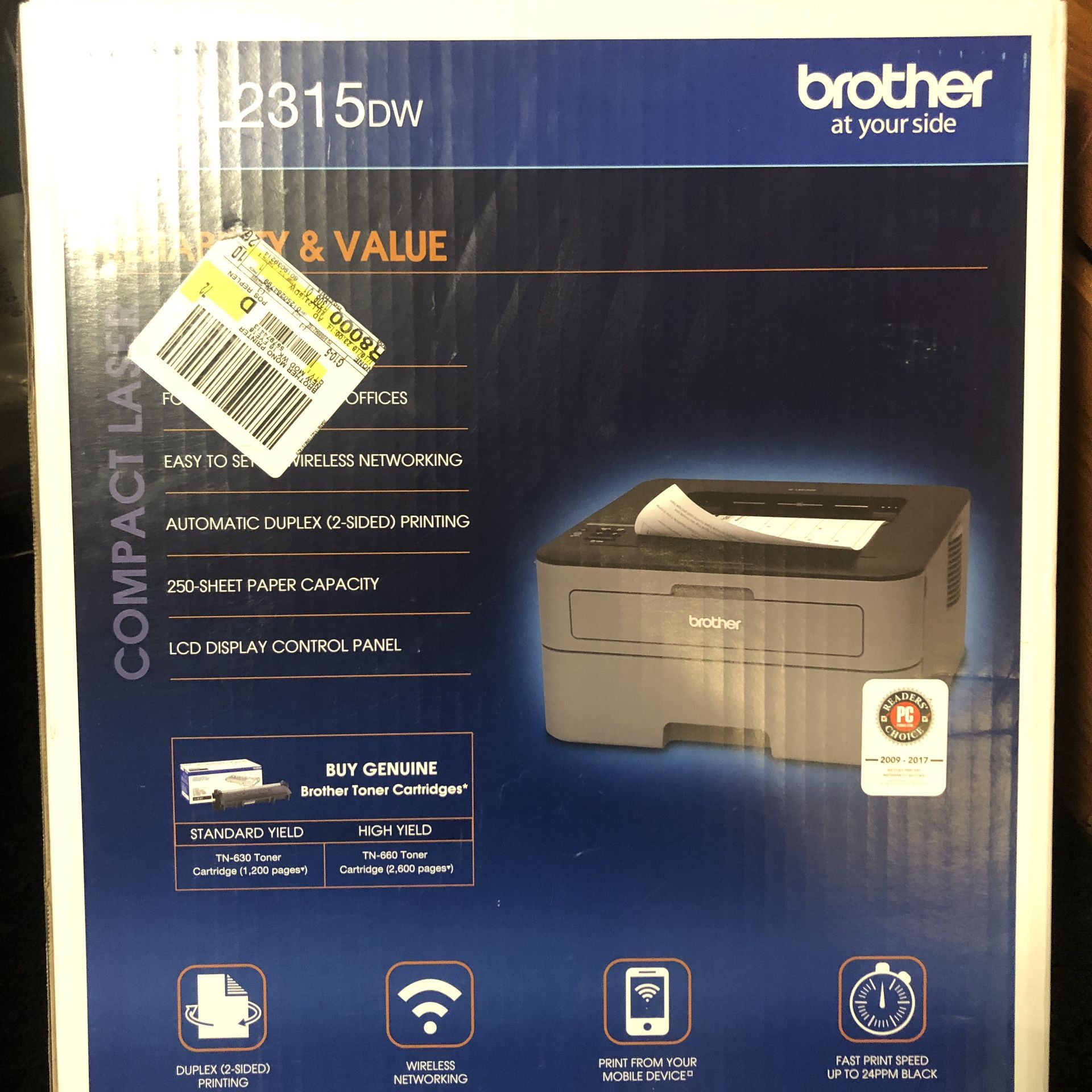 Brother HLL2315DW wifi Laser printer w/ 2 Toner Cartridges for Sale