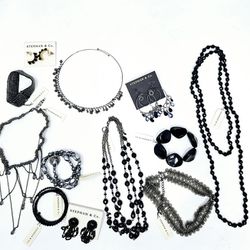 12pc Vintage Black Grey Jewelry Collection 