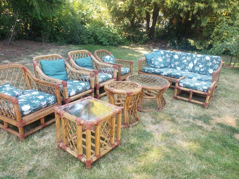 Vintage Bamboo Patio Set- 9 Piece