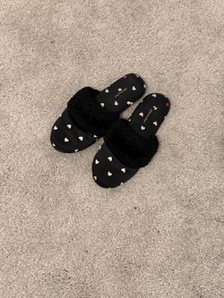 Black Heart Print Slide Slippers