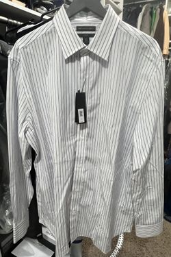 Banana Republic Men's White Blue Striped Dress Shirt XL Long Sleeve Collared