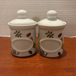 Set of 2 Porcelain Spice Jars w/Lids Spice Design Blank Space for Label 4"by 2 1/2 Inches S1