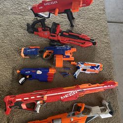 Big Lot Of 7 Nerf Guns- Elite, Mega, AccuStrike