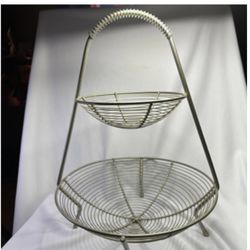 Pottery Barn Wire 2 Tier Fruit Vegetable Decor  Basket And Handle 18.5” Tall