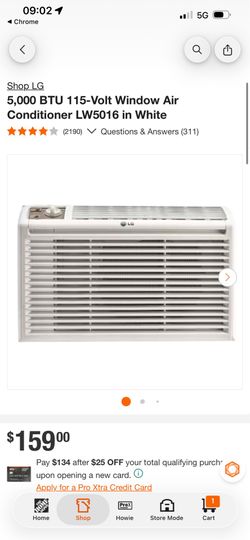 NEW LG 5,000 BTU Window Air Conditioner (LW5016) – 150 Sq. Ft.