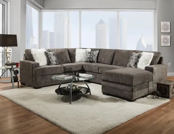 New Large Gray Fabric Sectional Sofa Couch