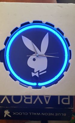 NEW Blue Neon Playboy Bunny Wall Clock