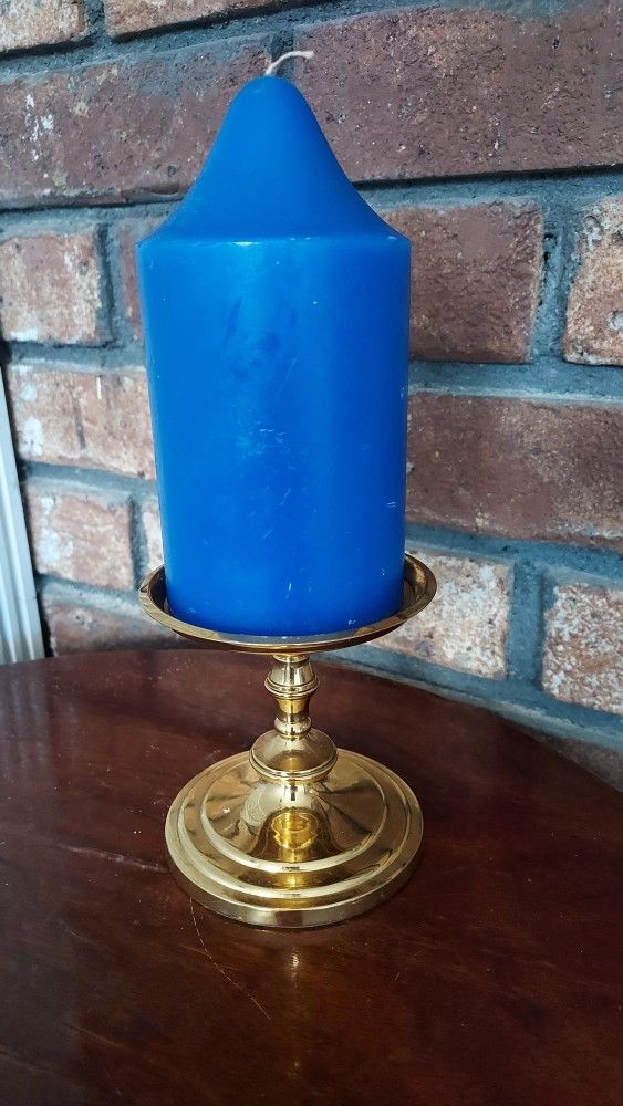 Partylite Brass 3.5 Inch Candlestick and Blue Candle