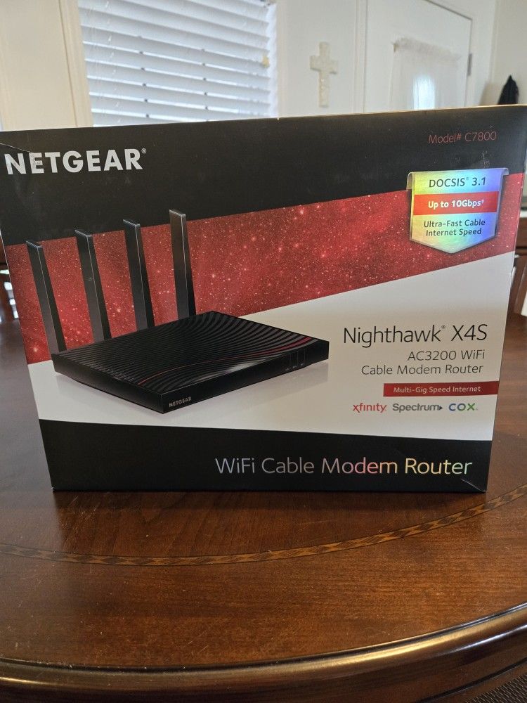 NETGEAR Nighthawk X4S AC3200 WiFi DOCSIS 3.1 Ultra-High Speed Cable Modem Router (Model C7800).
