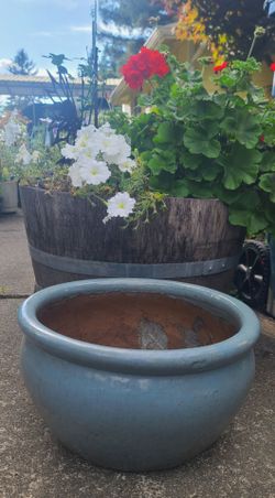Large Gray Glazed Terra Cotta Flower Pot