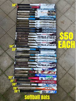 Softball Bats Sizes Are Labeled In The Picture Have More Equipment Available