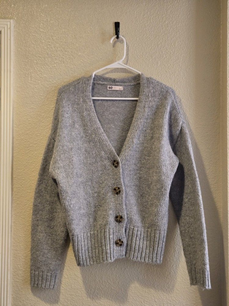 Oversized Gray Button Down Cardigan, Size Small 