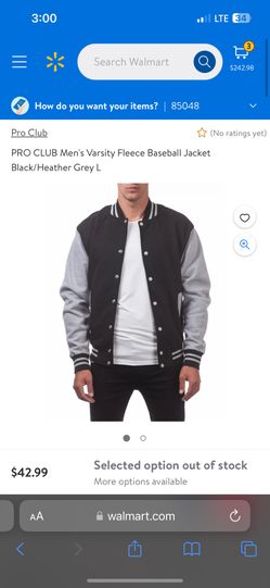 PRO CLUB Men's Varsity Fleece Baseball Jacket Black/Heather Grey $25