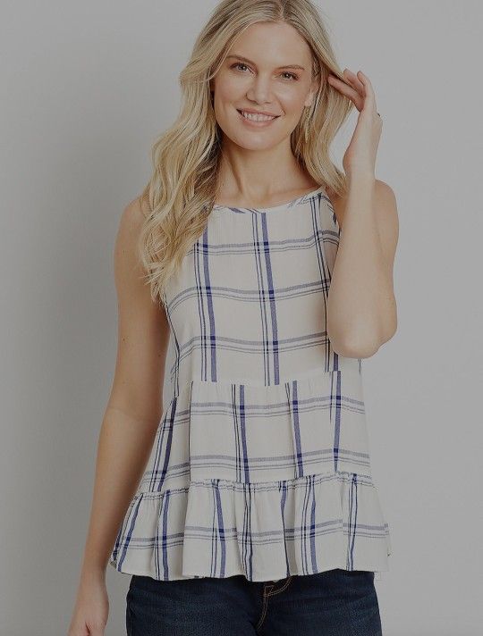 Maurices White Plaid Babydoll Tank Top