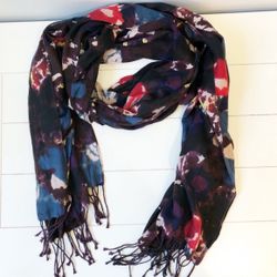 Floral Wrap Style Scarf with Fringe - Purple