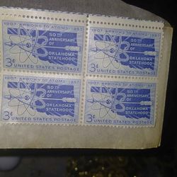 Vintage 3c US Postage Stamps Oklahoma Statehood 50th Anniv