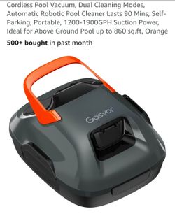 Cordless Pool Vacuum, Dual Cleaning Modes, Automatic Robotic Pool Cleaner Lasts 90 Mins, Self- Parking, Portable, 1GPH Suction Power, Ideal fo