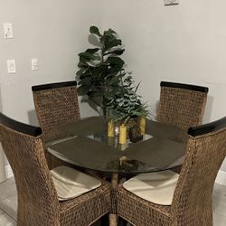Wicker Dining Set With Glass Table