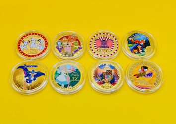 D23 Disney Excl Medallion Set All 8 Sealed Coins Darkwing, 101, Muppets, Alice
