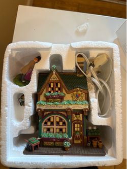 🎄 Department 56 Dickens' Village "Green's Park Nosegays" Lighted Ceramic House Set of 2 (Complete with Box & Cord)