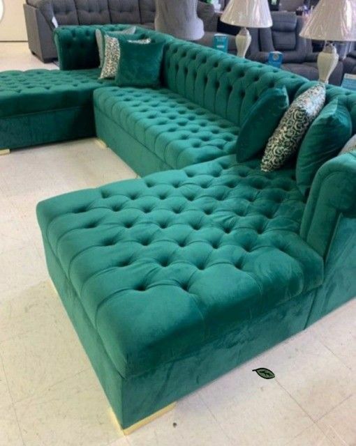 Lauren Green Velvet Double Chaise Sectional,New Products : American Fashion Style Bags On Sale
