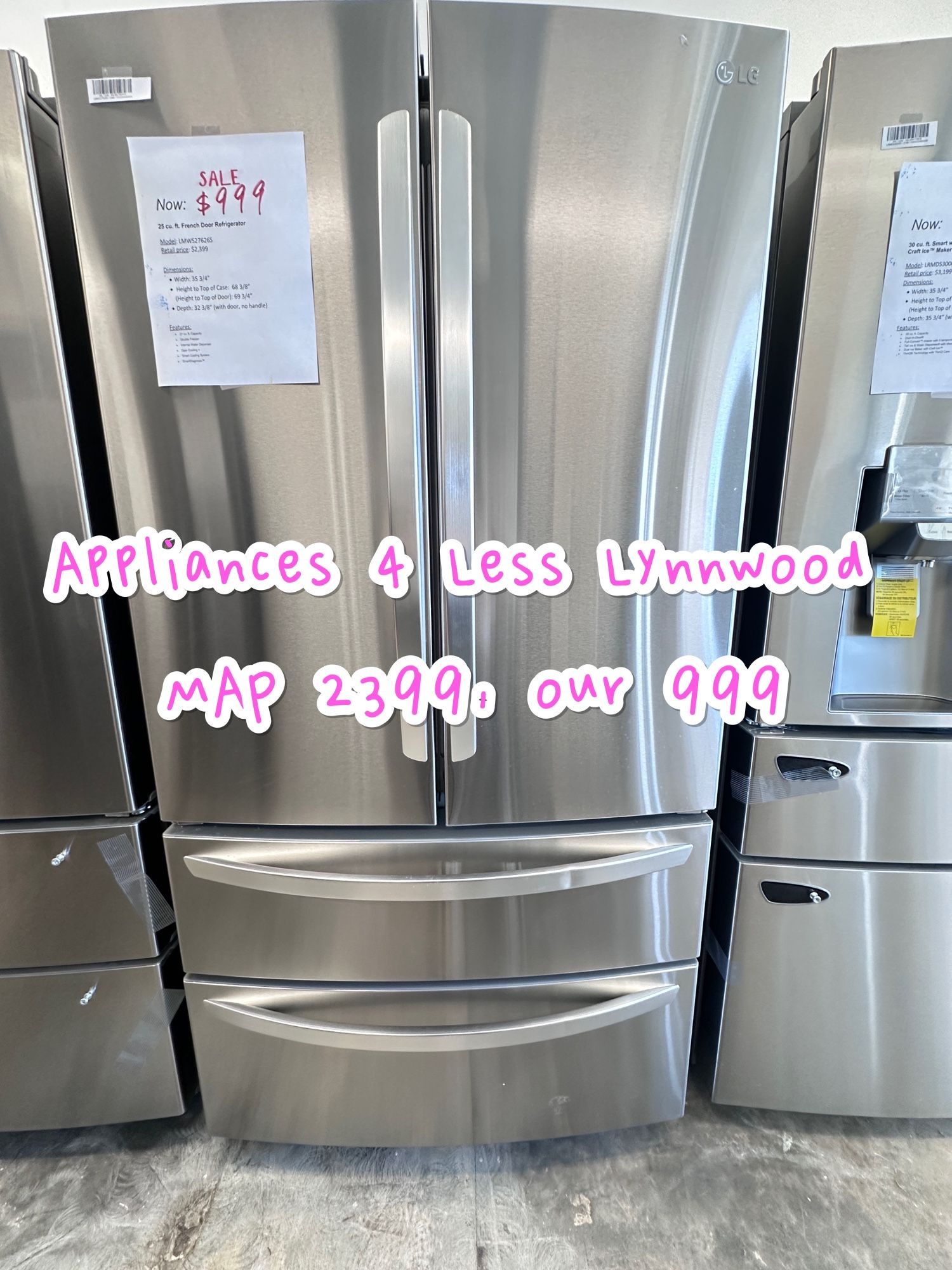 Unused LG Double Freezer Refrige With Internal Water And Ice Maker 