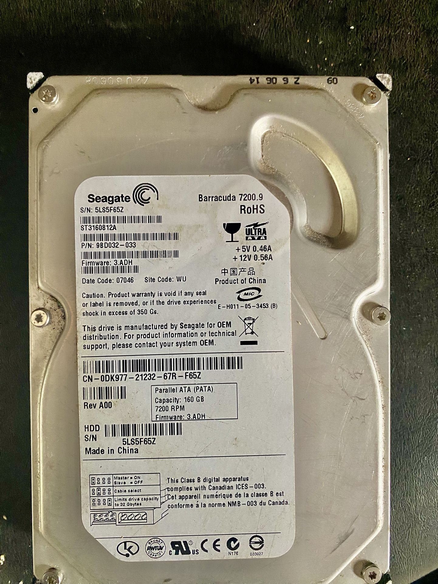 Seagate Barracuda 7200.9 160 GB,Internal,7200 RPM,3.5" (ST(contact info removed)A) HDD 3.67