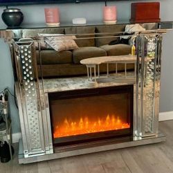 Silver Electric Fireplace With Glass