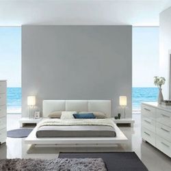 White, Modern 5 Piece King Size Bed Set