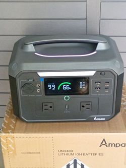 AMPACE 600W PORTABLE POWER STATION .APP CONTROL. FAST CHARGING. 3 WAYS  TO RECHARGE :- 1-CAR.2- HOME. 3-SOLAR PANEL(NOT INCLUDED)