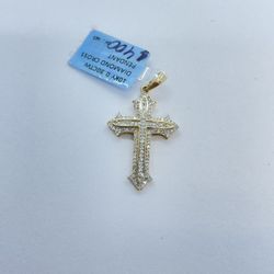 New 10k Solid Gold Diamond Cross Pendant 